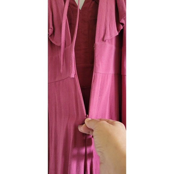 Ruffle V-Neck Womens XL Wide Leg Jumpsuit Pink Magenta NWT Snag - Picture 6 of 13